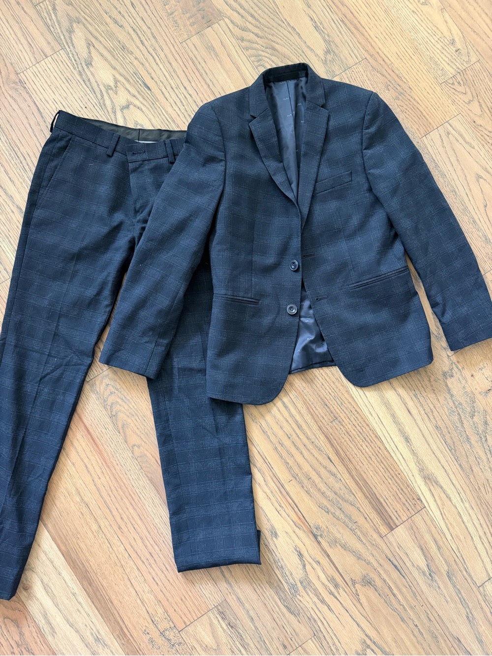 Boys Navy Plaid Two-Piece Suit Jacket & Pants